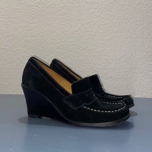 Michael Kors black suede wedge penny loafer 8.5